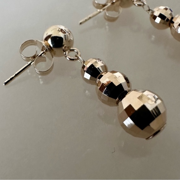 14k Solid Gold Dangle Disco Ball Earrings - Picture 9 of 15